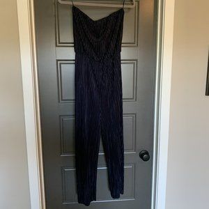 Shoulderless Pleated Silk Jumpsuit